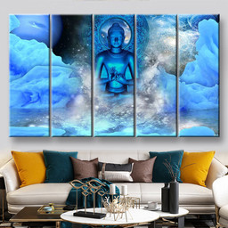 Blue Buddha, Multi Canvas Painting Ideas, Multi Piece Panel Canvas Housewarming Gift Ideas Canvas Canvas Gallery Painting Framed Prints, Canvas Paintings Multi Panel Canvas 5PIECE(60x36)