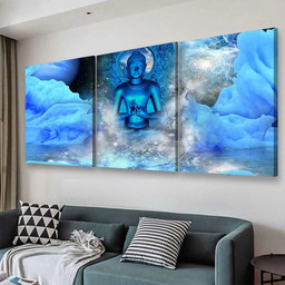 Blue Buddha, Multi Canvas Painting Ideas, Multi Piece Panel Canvas Housewarming Gift Ideas Canvas Canvas Gallery Painting Framed Prints, Canvas Paintings Multi Panel Canvas 3PIECE(48x24)
