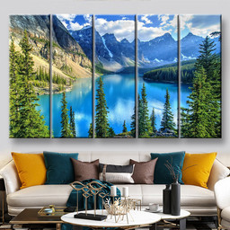 Wenkchemna Peaks Reflection On Moraine Lake Banff Rocly Mountain Canada Nature, Multi Canvas Painting Ideas, Multi Piece Panel Canvas Housewarming Gift Ideas Canvas Canvas Gallery Painting Framed Prints, Canvas Paintings Multi Panel Canvas 5PIECE(60x36)