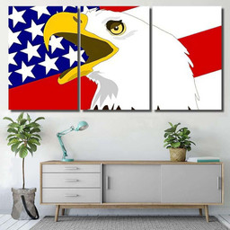 American Bald Eagle Flag United States, Eagle Animals Premium Multi Canvas Prints, Multi Piece Panel Canvas , Luxury Gallery Wall Fine Art Multi Canvas 3PIECE(36 x18)