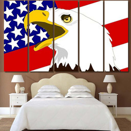 American Bald Eagle Flag United States, Eagle Animals Premium Multi Canvas Prints, Multi Piece Panel Canvas , Luxury Gallery Wall Fine Art Multi Canvas 5PIECE(60x36)
