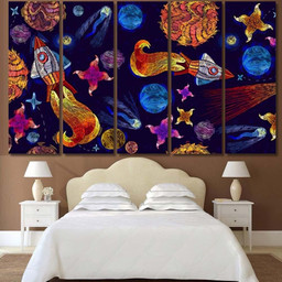 Embroidery Universe Spaceship Seamless Pattern Rocket Galaxy Sky and Space Canvas Print Panel Canvas, 3 5 Piece Canvas Art, Multi Panel Canvas Canvas Canvas Gallery Painting Framed Prints, Canvas Paintings Multi Panel Canvas 5PIECE(Mixed 12)