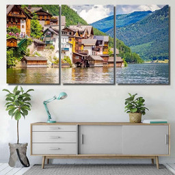 Fantastic View On Hallstatt Village Alpine, Fantastic Premium Multi Canvas Prints, Multi Piece Panel Canvas , Luxury Gallery Wall Fine Art Multi Canvas 3PIECE(36 x18)