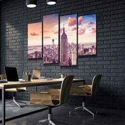 City Landscape Empire State Building Sunset Usa Pround Multi Canvas Painting Ideas, Multi Piece Panel Canvas Housewarming Gift Ideas Framed Prints, Canvas Paintings Wrapped Canvas 5 Panels 80x48