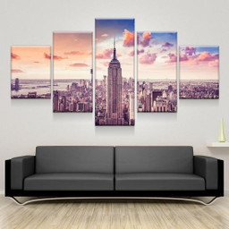 City Landscape Empire State Building Sunset Usa Pround Multi Canvas Painting Ideas, Multi Piece Panel Canvas Housewarming Gift Ideas Framed Prints, Canvas Paintings Wrapped Canvas 5 Panels Mixed 16