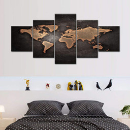 Oil Rubbed Bronze World Map Wood Style Vintage Retro Multi Canvas Painting Ideas, Multi Piece Panel Canvas Housewarming Gift Ideas Framed Prints, Canvas Paintings Wrapped Canvas 1 Panel 12x8