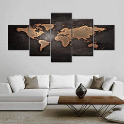 Oil Rubbed Bronze World Map Wood Style Vintage Retro Multi Canvas Painting Ideas, Multi Piece Panel Canvas Housewarming Gift Ideas Framed Prints, Canvas Paintings Wrapped Canvas 5 Panels Mixed 16