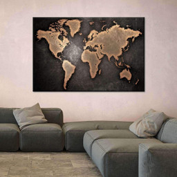 Oil Rubbed Bronze World Map Wood Style Vintage Retro Multi Canvas Painting Ideas, Multi Piece Panel Canvas Housewarming Gift Ideas Framed Prints, Canvas Paintings Wrapped Canvas 5 Panels 60x36