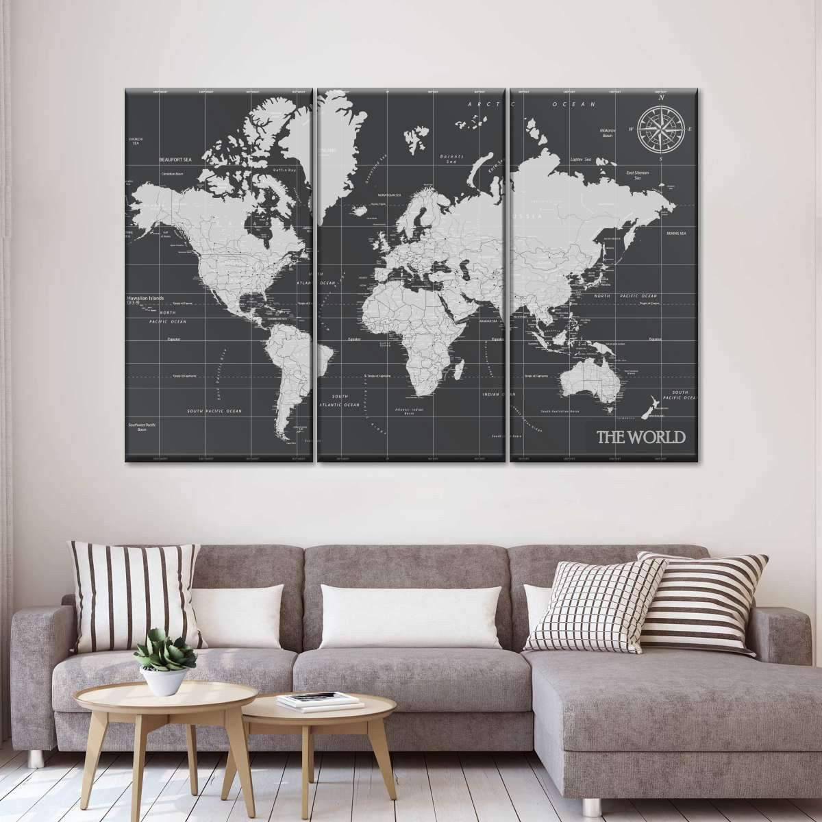 Oil Rubbed Bronze World Map Wood Style Vintage Retro Multi Canvas Painting Ideas, Multi Piece Panel Canvas Housewarming Gift Ideas Framed Prints, Canvas Paintings