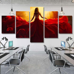 Fashion Model Back Side Red Flying 1 Fantasy Canvas Print Panel Canvas, 3 5 Piece Canvas Art, Multi Panel Canvas Canvas Canvas Gallery Painting Framed Prints, Canvas Paintings Multi Panel Canvas 3PIECE(54x24)
