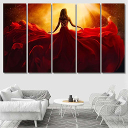Fashion Model Back Side Red Flying 1 Fantasy Canvas Print Panel Canvas, 3 5 Piece Canvas Art, Multi Panel Canvas Canvas Canvas Gallery Painting Framed Prints, Canvas Paintings Multi Panel Canvas 5PIECE(Mixed 12)