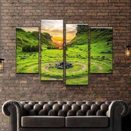 Natural Landscape Druidic Circles Dungeons & Dragons Multi Canvas Painting Ideas, Multi Piece Panel Canvas Housewarming Gift Ideas Framed Prints, Canvas Paintings Wrapped Canvas 5 Panels 60x36