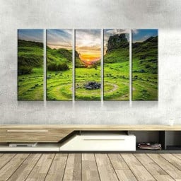 Natural Landscape Druidic Circles Dungeons & Dragons Multi Canvas Painting Ideas, Multi Piece Panel Canvas Housewarming Gift Ideas Framed Prints, Canvas Paintings Wrapped Canvas 5 Panels Mixed 12