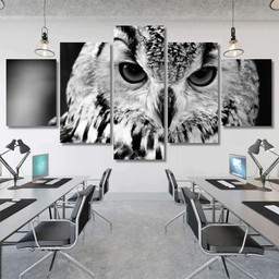 Eurasian Eagleowl Bubo Black White Close, Eagle Animals Premium Multi Canvas Prints, Multi Piece Panel Canvas , Luxury Gallery Wall Fine Art Multi Canvas 3PIECE(54x24)