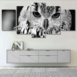 Eurasian Eagleowl Bubo Black White Close, Eagle Animals Premium Multi Canvas Prints, Multi Piece Panel Canvas , Luxury Gallery Wall Fine Art Multi Canvas 5PIECE(60x36)