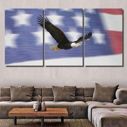 American Eagle Flies Over United States, Eagle Animals Premium Multi Canvas Prints, Multi Piece Panel Canvas , Luxury Gallery Wall Fine Art Multi Canvas 3PIECE(54x24)
