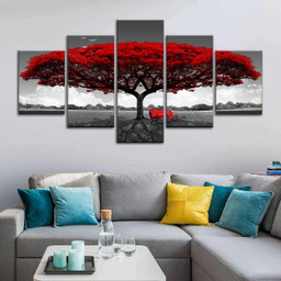 Natural Landscape Branching Red Tree Multi Canvas Painting Ideas, Multi Piece Panel Canvas Housewarming Gift Ideas Framed Prints, Canvas Paintings Wrapped Canvas 5 Panels Mixed 16