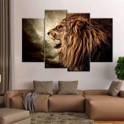 Roaring Lion Wild Animals Multi Canvas Painting Ideas, Multi Piece Panel Canvas Housewarming Gift Ideas Framed Prints, Canvas Paintings Wrapped Canvas 5 Panels 80x48