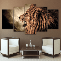 Roaring Lion Wild Animals Multi Canvas Painting Ideas, Multi Piece Panel Canvas Housewarming Gift Ideas Framed Prints, Canvas Paintings Wrapped Canvas 5 Panels Mixed 12