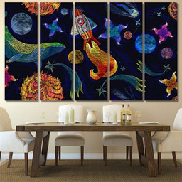 Embroidery Universe Spaceship Blue Whale Seamless Galaxy Sky and Space Canvas Print Panel Canvas, 3 5 Piece Canvas Art, Multi Panel Canvas Canvas Canvas Gallery Painting Framed Prints, Canvas Paintings Multi Panel Canvas 5PIECE(Mixed 12)