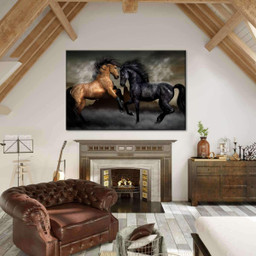 Print Dueling Wild Horses Wild Animals Multi Canvas Painting Ideas, Multi Piece Panel Canvas Housewarming Gift Ideas Framed Prints, Canvas Paintings Wrapped Canvas 5 Panels 60x36