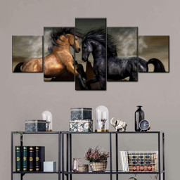 Print Dueling Wild Horses Wild Animals Multi Canvas Painting Ideas, Multi Piece Panel Canvas Housewarming Gift Ideas Framed Prints, Canvas Paintings Wrapped Canvas 1 Panel 36x24