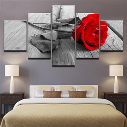 Romantic Vivid Rose Black and White Style Multi Canvas Painting Ideas, Multi Piece Panel Canvas Housewarming Gift Ideas Framed Prints, Canvas Paintings Wrapped Canvas 5 Panels Mixed 12