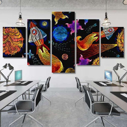 Embroidery Universe Seamless Pattern Childish Background Galaxy Sky and Space Canvas Print Panel Canvas, 3 5 Piece Canvas Art, Multi Panel Canvas Canvas Canvas Gallery Painting Framed Prints, Canvas Paintings Multi Panel Canvas 3PIECE(54x24)