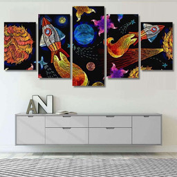 Embroidery Universe Seamless Pattern Childish Background Galaxy Sky and Space Canvas Print Panel Canvas, 3 5 Piece Canvas Art, Multi Panel Canvas Canvas Canvas Gallery Painting Framed Prints, Canvas Paintings Multi Panel Canvas 5PIECE(60x36)