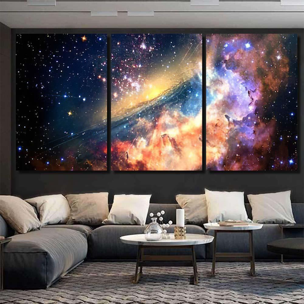 Abstract Artistic Amazing Multicolored Unique Smooth Galaxy Sky and Space Canvas Print Panel Canvas, 3 5 Piece Canvas Art, Multi Panel Canvas Canvas Canvas Gallery Painting Framed Prints, Canvas Paintings Multi Panel Canvas 3PIECE(36 x18)