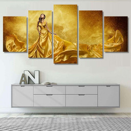 Gold Fashion Model Dress Woman Golden 1 Fantasy Canvas Print Panel Canvas, 3 5 Piece Canvas Art, Multi Panel Canvas Canvas Canvas Gallery Painting Framed Prints, Canvas Paintings Multi Panel Canvas 5PIECE(Mixed 16)