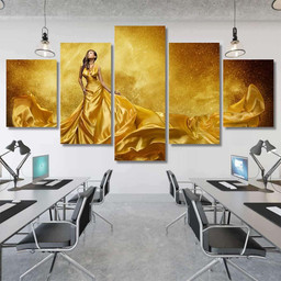 Gold Fashion Model Dress Woman Golden 1 Fantasy Canvas Print Panel Canvas, 3 5 Piece Canvas Art, Multi Panel Canvas Canvas Canvas Gallery Painting Framed Prints, Canvas Paintings Multi Panel Canvas 5PIECE(Mixed 12)