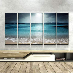 Beach Brewing Storm in the Tropics Multi Canvas Painting Ideas, Multi Piece Panel Canvas Housewarming Gift Ideas Framed Prints, Canvas Paintings Wrapped Canvas 5 Panels 80x48