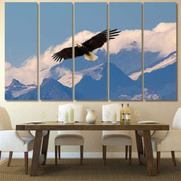 Bald Eagle Flying Gliding Slowly Majestic 1, Eagle Animals Premium Multi Canvas Prints, Multi Piece Panel Canvas , Luxury Gallery Wall Fine Art Multi Canvas 5PIECE(60x36)
