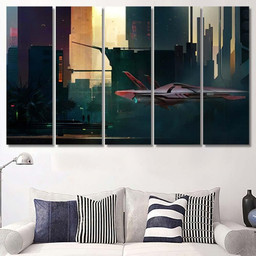Fantastic Painted Morning Cyberpunk Style Landscape, Fantastic Premium Multi Canvas Prints, Multi Piece Panel Canvas , Luxury Gallery Wall Fine Art Multi Canvas 5PIECE(Mixed 12)