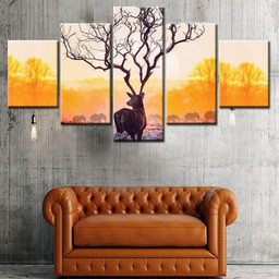 Branching Deer Antlers Wild Animals Multi Canvas Painting Ideas, Multi Piece Panel Canvas Housewarming Gift Ideas Framed Prints, Canvas Paintings Wrapped Canvas 1 Panel 36x24