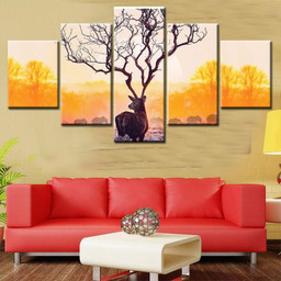 Branching Deer Antlers Wild Animals Multi Canvas Painting Ideas, Multi Piece Panel Canvas Housewarming Gift Ideas Framed Prints, Canvas Paintings Wrapped Canvas 5 Panels 60x36