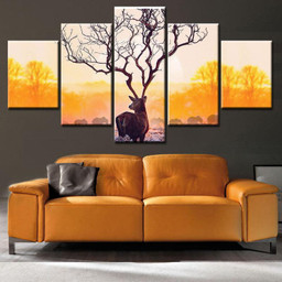 Branching Deer Antlers Wild Animals Multi Canvas Painting Ideas, Multi Piece Panel Canvas Housewarming Gift Ideas Framed Prints, Canvas Paintings Wrapped Canvas 5 Panels Mixed 16