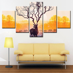 Branching Deer Antlers Wild Animals Multi Canvas Painting Ideas, Multi Piece Panel Canvas Housewarming Gift Ideas Framed Prints, Canvas Paintings Wrapped Canvas 1 Panel 24x16