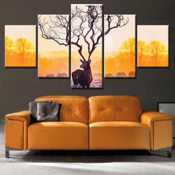 Branching Deer Antlers Wild Animals Multi Canvas Painting Ideas, Multi Piece Panel Canvas Housewarming Gift Ideas Framed Prints, Canvas Paintings Wrapped Canvas 5 Panels Mixed 12