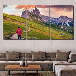 Trekking Funes Valley Fantastic Sunset Furchetta, Fantastic Premium Multi Canvas Prints, Multi Piece Panel Canvas , Luxury Gallery Wall Fine Art Multi Canvas 3PIECE(36 x18)