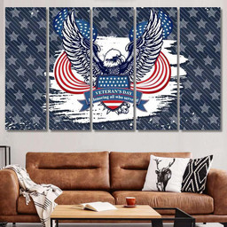 Veterans Day Eagle Emblem American Symbol, Eagle Animals Premium Multi Canvas Prints, Multi Piece Panel Canvas , Luxury Gallery Wall Fine Art Multi Canvas 5PIECE(60x36)