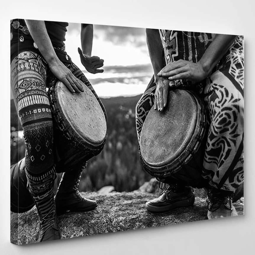 Man Woman Playing Djembe On Top, Drum Music Premium Multi Canvas Prints, Multi Piece Panel Canvas , Luxury Gallery Wall Fine Art Single Canvas 1 PIECE (8x10)