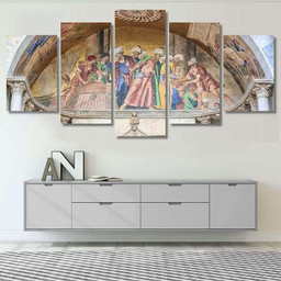 Detail One Mosaics Framing Entrances Basilica Christian Premium Multi Canvas Prints, Multi Piece Panel Canvas Luxury Gallery Wall Fine Art Print Multi Wrapped Canvas (Ready To Hang) 5PIECE(60x36)