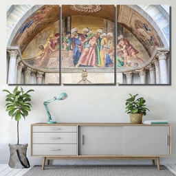 Detail One Mosaics Framing Entrances Basilica Christian Premium Multi Canvas Prints, Multi Piece Panel Canvas Luxury Gallery Wall Fine Art Print Multi Wrapped Canvas (Ready To Hang) 3PIECE(36 x18)