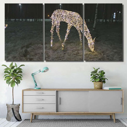 New Year Illumination Deer Evening 1 Deer Animals Premium Multi Canvas Prints, Multi Piece Panel Canvas Luxury Gallery Wall Fine Art Print Multi Wrapped Canvas (Ready To Hang) 3PIECE(54x24)