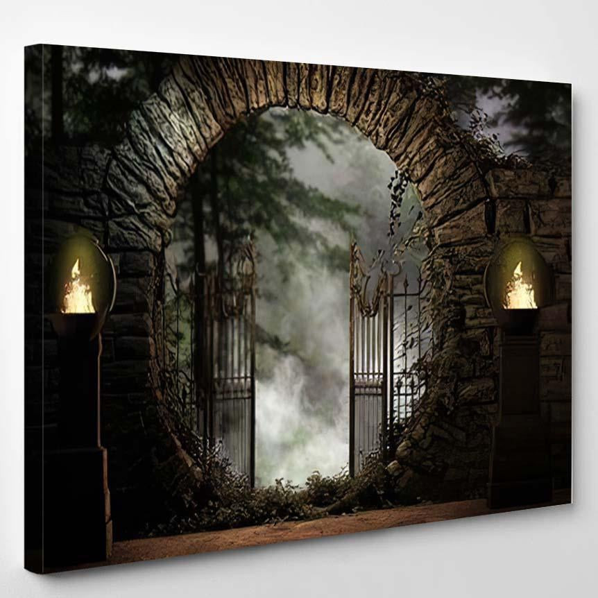 3D Illustration Stone Gated Moon Entrance, Fantasy Premium Multi Canvas Prints, Multi Piece Panel Canvas , Luxury Gallery Wall Fine Art Single Canvas 1 PIECE (8x10)