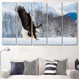 Adult Bald Eagle Haliaeetus Leucocephalus Washingtoniensis 2, Eagle Animals Premium Multi Canvas Prints, Multi Piece Panel Canvas , Luxury Gallery Wall Fine Art Multi Canvas 5PIECE(60x36)