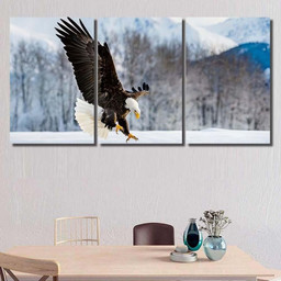 Adult Bald Eagle Haliaeetus Leucocephalus Washingtoniensis 2, Eagle Animals Premium Multi Canvas Prints, Multi Piece Panel Canvas , Luxury Gallery Wall Fine Art Multi Canvas 3PIECE(36 x18)