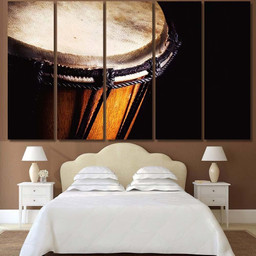 Closeup View Wooden Djembe Accentuated Shapes Drum Music Premium Multi Canvas Prints, Multi Piece Panel Canvas Luxury Gallery Wall Fine Art Print Multi Wrapped Canvas (Ready To Hang) 5PIECE(60x36)
